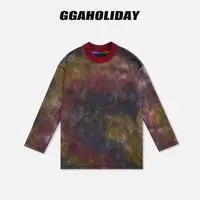 GGAHOLIDAY秋冬休闲复古宽松扎染时尚宽松潮流圆领长袖T恤-154140