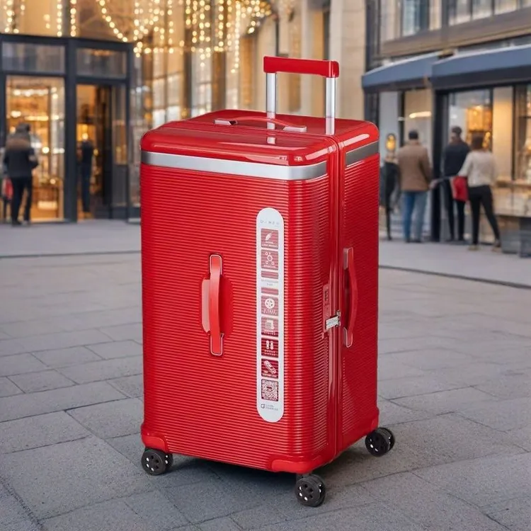 袋鼠双层旅行箱密码箱红色高端便携运动版拉杆箱PC时尚亮面行李箱