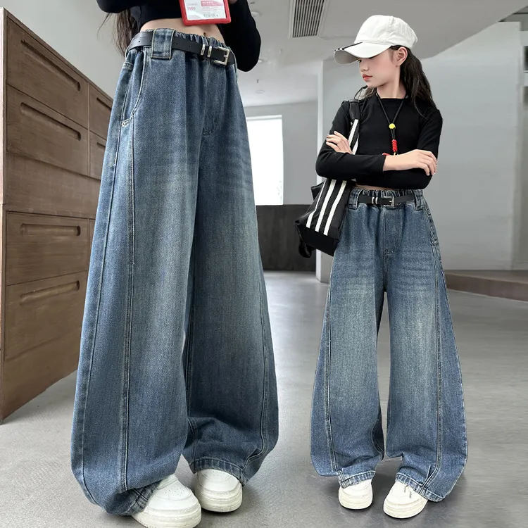 女童裤子春秋裤2025新款中大童网红潮款小女孩洋气休闲牛仔弯刀裤