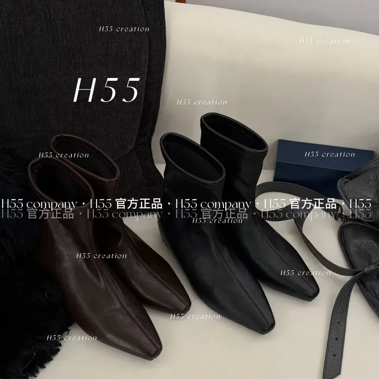 H55女鞋-【280g】轻法式｜尖头弹力瘦瘦靴楔形增高4cm59-3047-YY