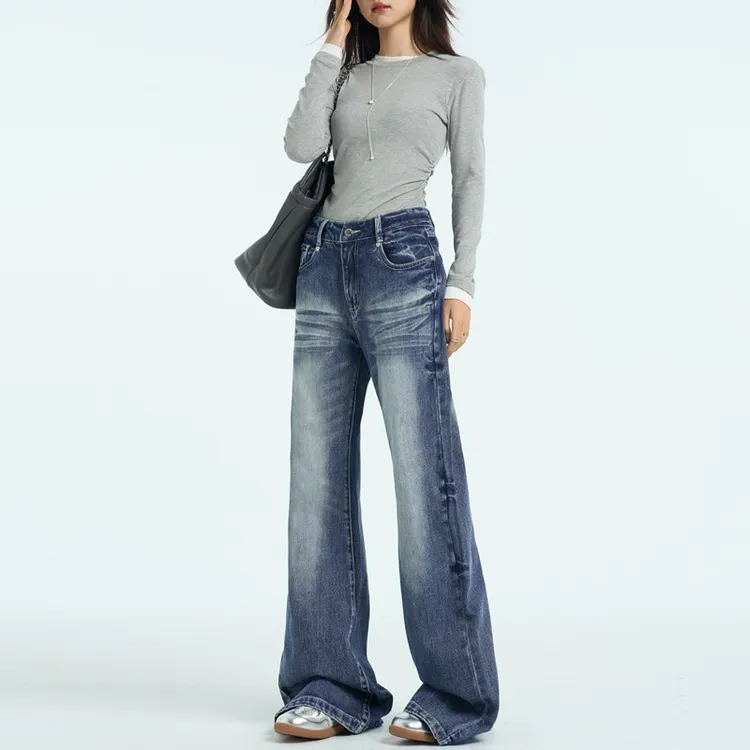 180高个子175加长复古喇叭牛仔裤女低腰显瘦宽松美式不贴腿微喇裤