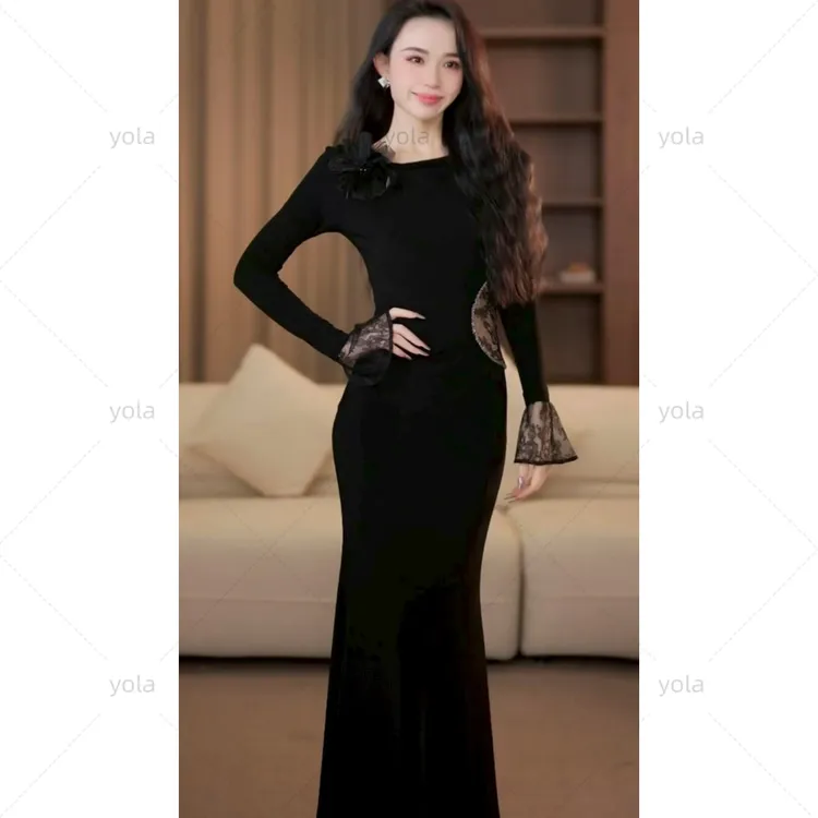 【yola】腰精秋季新款法式气质收腰显瘦鱼尾连衣裙-YL0038