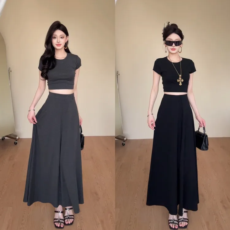 g0/B220 0811【XW】时尚套装女御姐辣妹修身短T恤大摆半身裙两件套