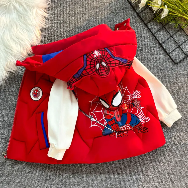 男冬季马甲外套新款蜘蛛侠动漫卡通男童童装马甲加厚秋冬两件套