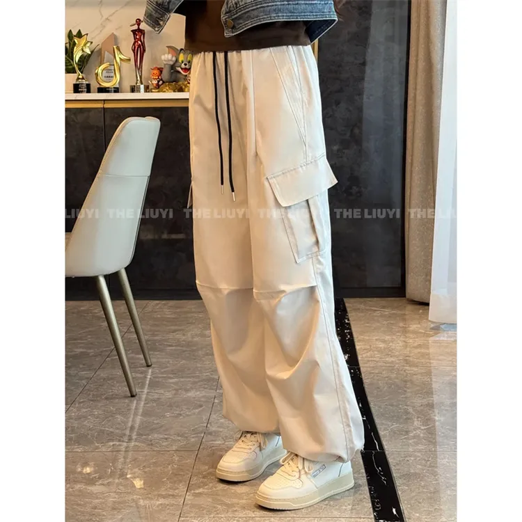 【LIUYI】高腰韩系休闲宽松大口袋工装裤58051078067ins长裤夏季