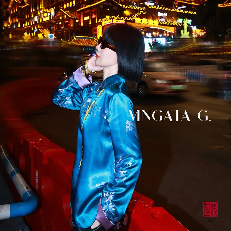 MNGATA G.宫小妍【老缎·孔雀蓝】桑蚕丝早秋新中式国风上衣5061660