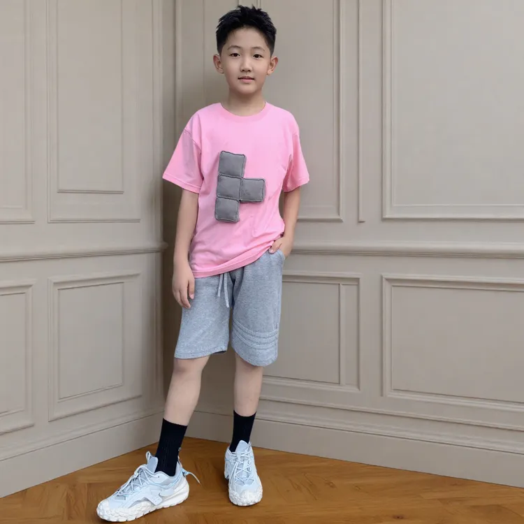 原创男童女童休闲夏季洋气立体游戏方块T恤