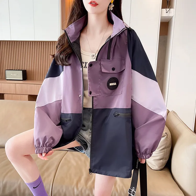 女大童撞色冲锋衣外套春秋装12-15岁高初中学生13少女风衣棒球服