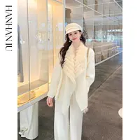 韩韩IU【罗兰千金】高奢时尚定染狐毛领女士气质秋冬长款开衫外套