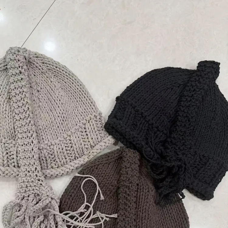 重工麻线流苏官帽保暖帽 加厚