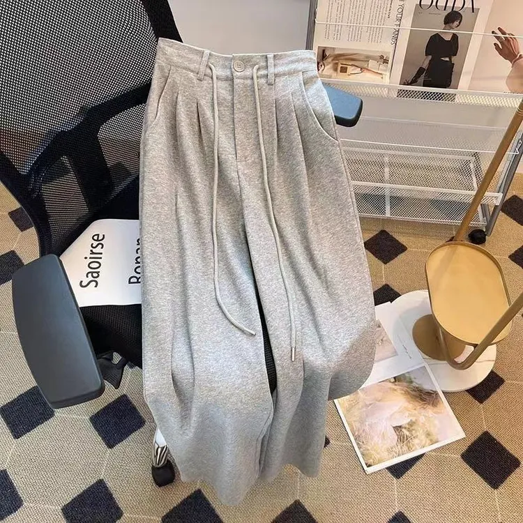 秋季耐磨休闲裤女韩版新款纯色卫裤阔腿裤高腰时尚舒适百搭直筒裤