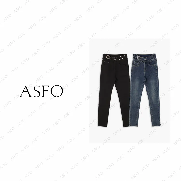 【AS小方钻】25新复古高弹烫钻腰头修身牛仔小脚裤AS25QNZK03983