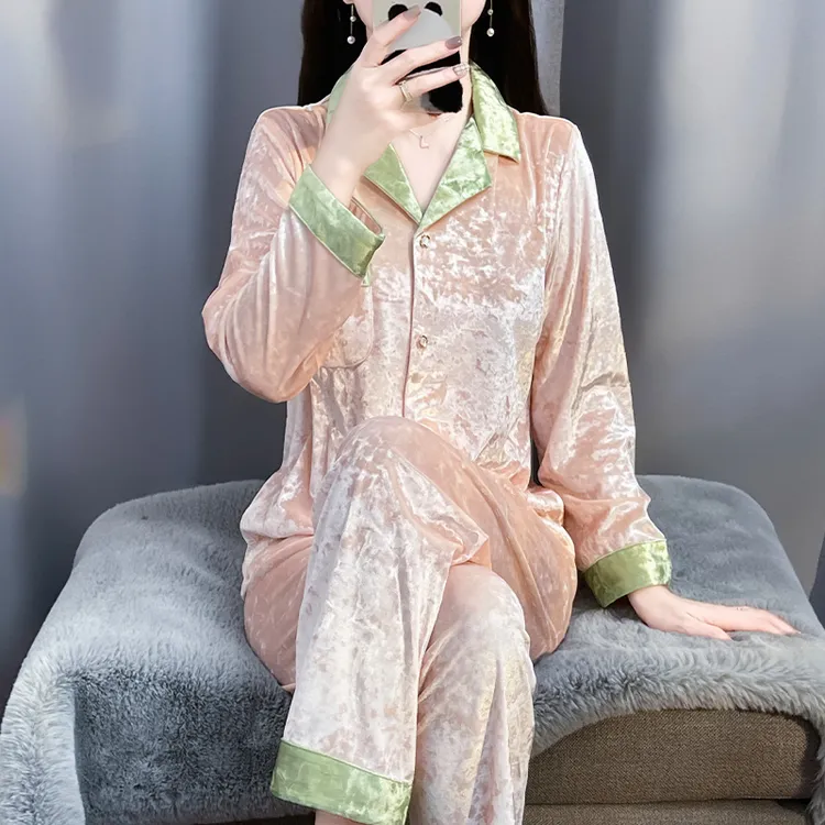 tpvl2025新款金钻绒睡衣女秋冬季家居服粉色高级感可外穿撞色套装