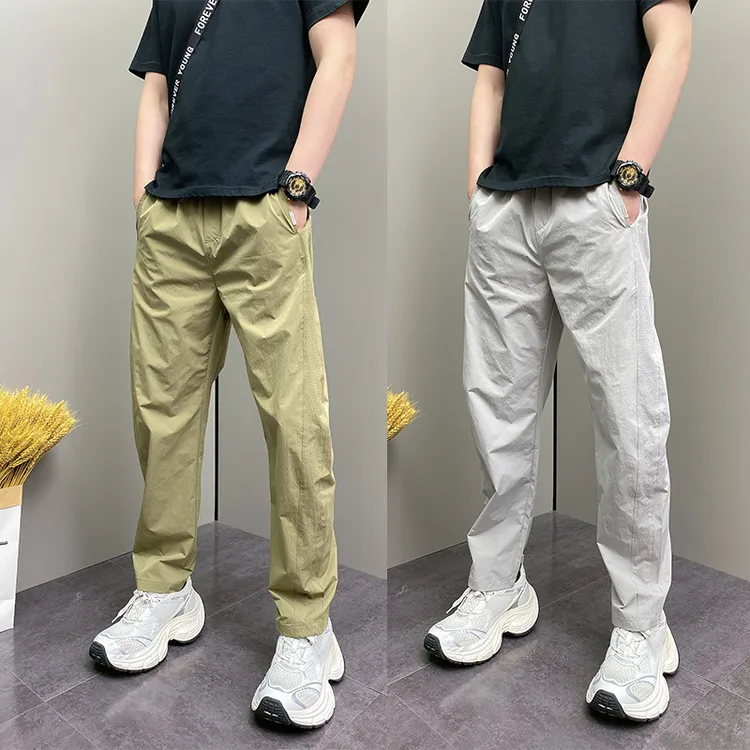 DOEA夏季薄款潮流韩版百搭纯色修身锥形裤男士高级流行休闲裤子男