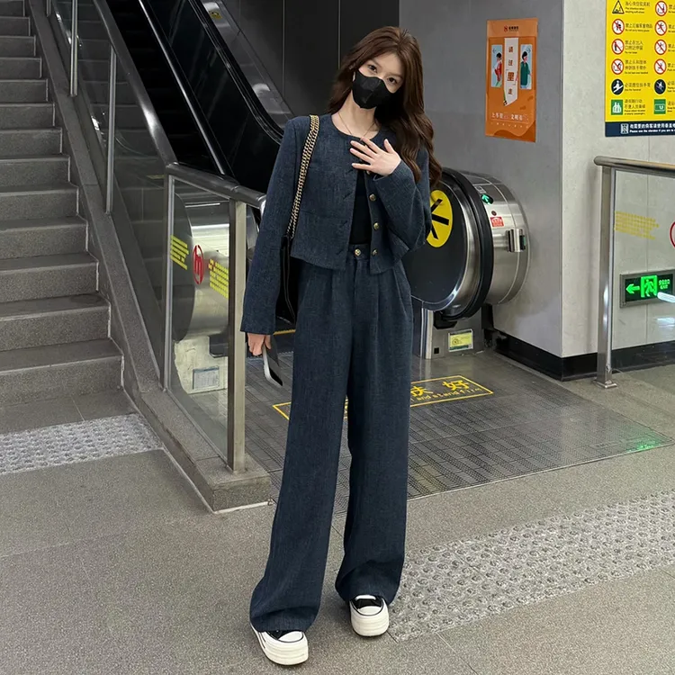 时尚2025春秋洋气修身显瘦短阔腿裤两件套