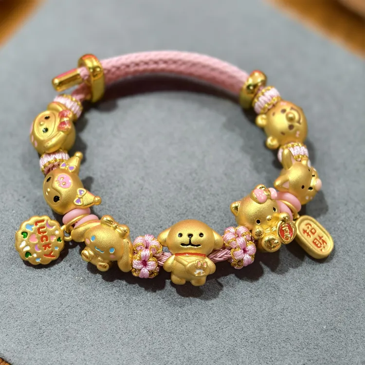 足金999 水贝黄金串珠可爱三丽鸥diy编绳送女友送人3d硬金生日cc