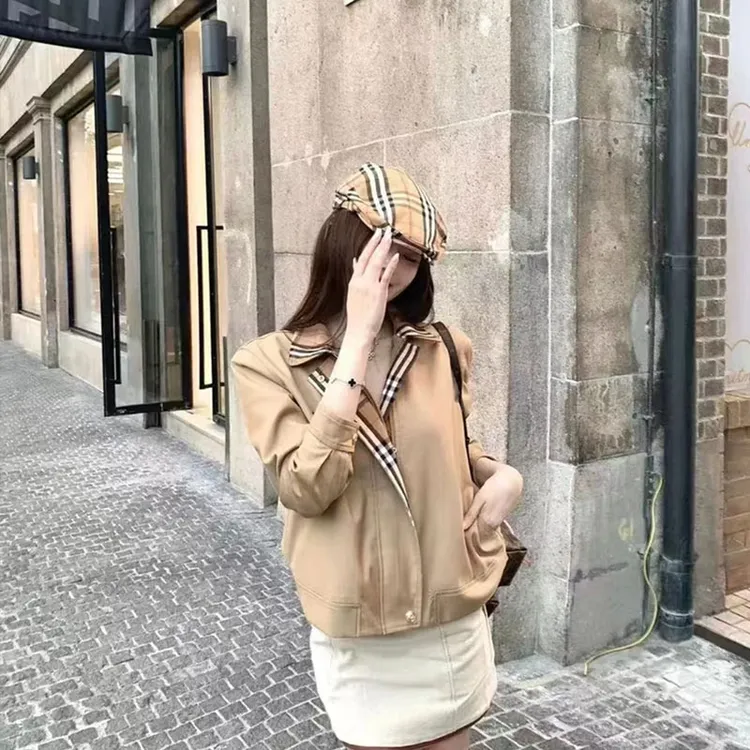 【东京日落】港风卡其色气质夹克风衣女秋季新款短款格子小外套