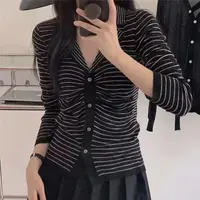【YZ•衣系列】NN1214新款条纹设计感针织开衫休闲百搭气质显瘦秋季