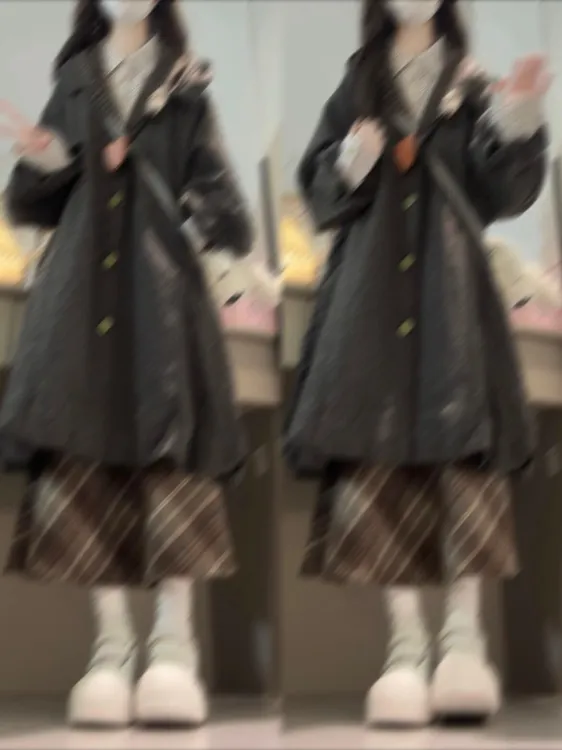 2025秋冬新款慵懒风格子衬衫灰色毛呢外套搭配半身裙显瘦三件套女