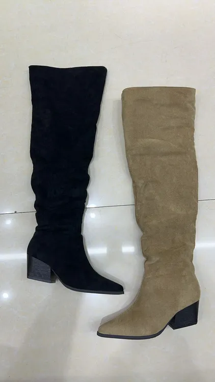 时装靴长筒女鞋高跟时装时尚尖头长靴粗跟弹力女士