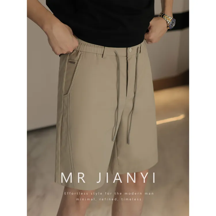 MRJIANYI夏季天丝轻薄凉感外抽绳男士短裤莱赛尔混纺直筒五分裤男