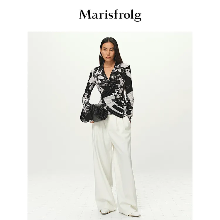 Marisfrolg玛丝菲尔气质花稿围裹式T恤AAGB31051