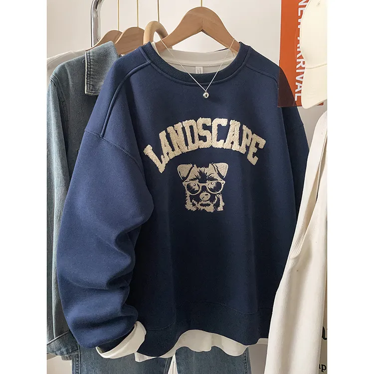 高级感美式刺绣无帽卫衣外套女2025春秋新款oversize宽松上衣