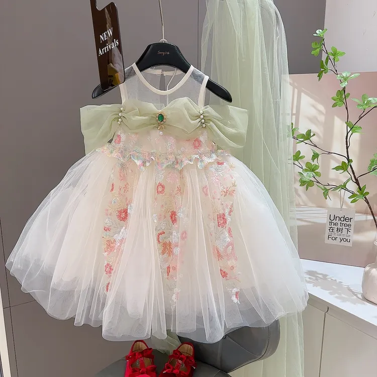 女童夏季新款可爱古风重工刺绣公主裙纱纱裙子连衣裙花仙子