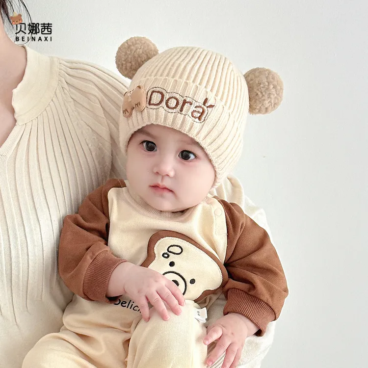 Beinaqian/贝娜茜婴儿帽子秋冬季护耳帽宝宝卡通毛线帽婴幼儿冬天