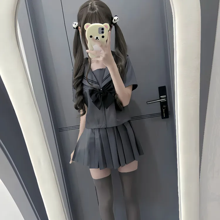 JK原创正版JK制服灰色二本学院日系jk水手服短袖套装校供百褶裙