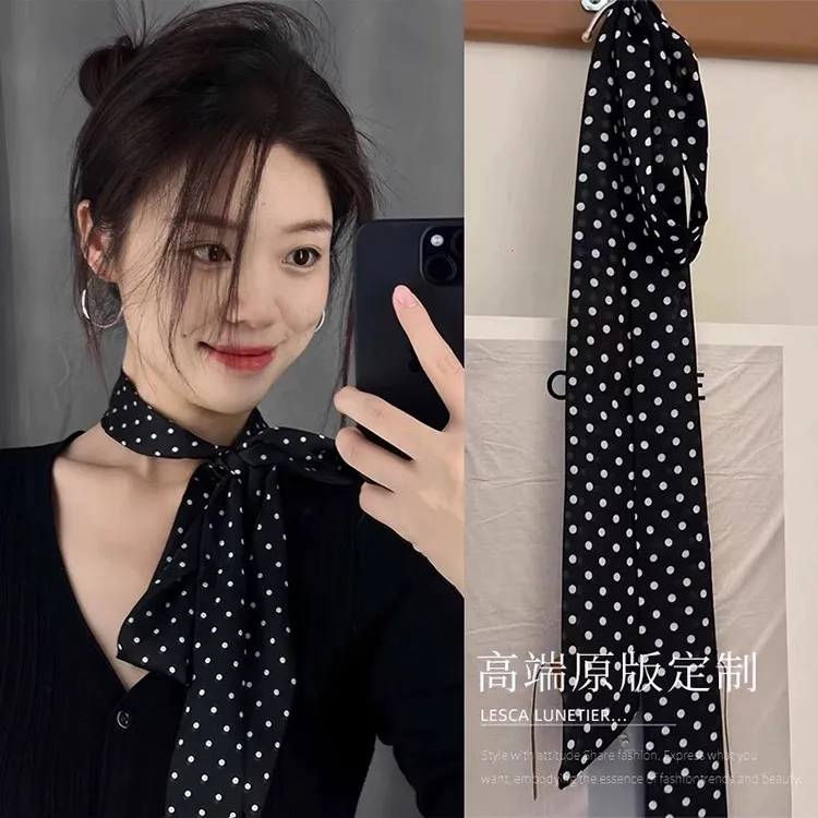 黑色波点丝巾轻奢高档小方巾女系脖发带洋气新款百搭2025搭配衬衫