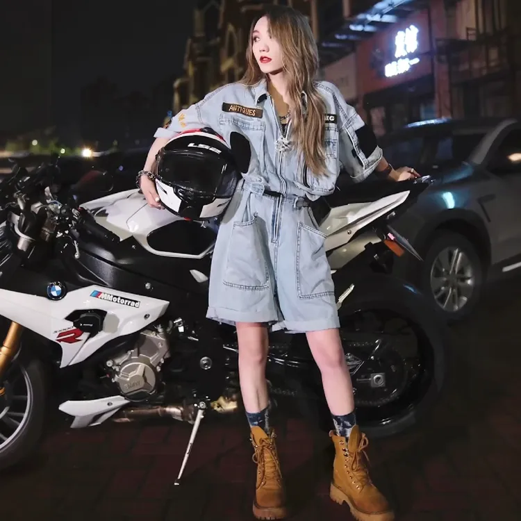 女潮牌2025年夏季polo领拉链立体口袋个性时尚连体衣连体阔腿短裤