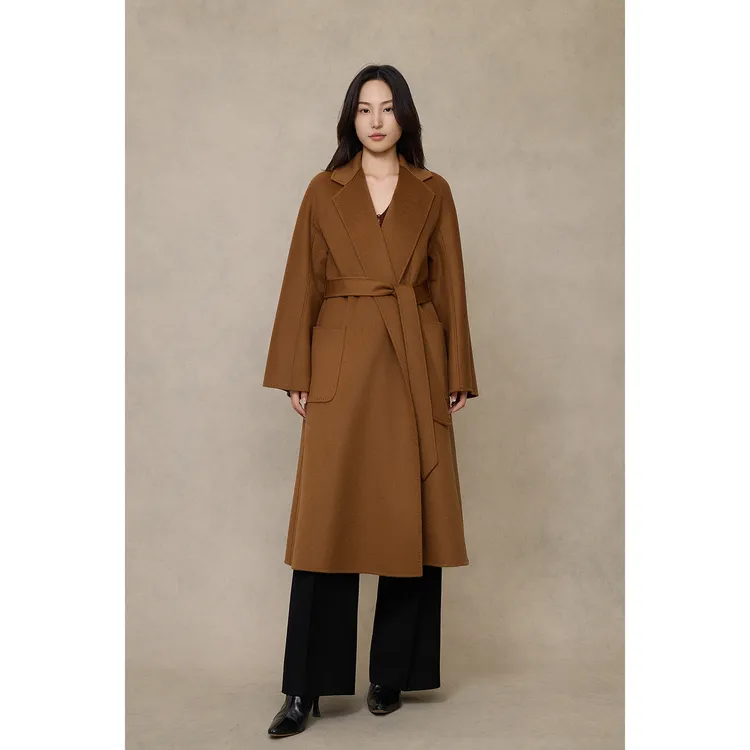 M家同款高端复刻经典大伞摆浴袍款labbro双面水波纹羊绒大衣