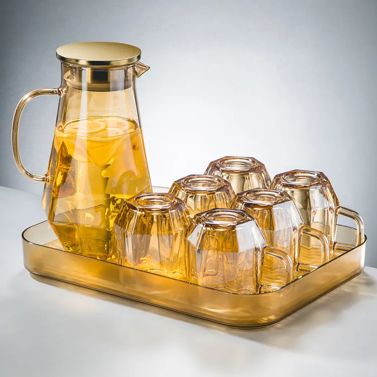 北欧ins风创意玻璃杯子家用带把水杯套装简约客厅喝水杯茶杯8件套