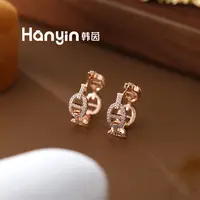 铜合金合成锆石耳饰 2.5cm潮流气质光面满微镶拼接猪鼻耳环AAA