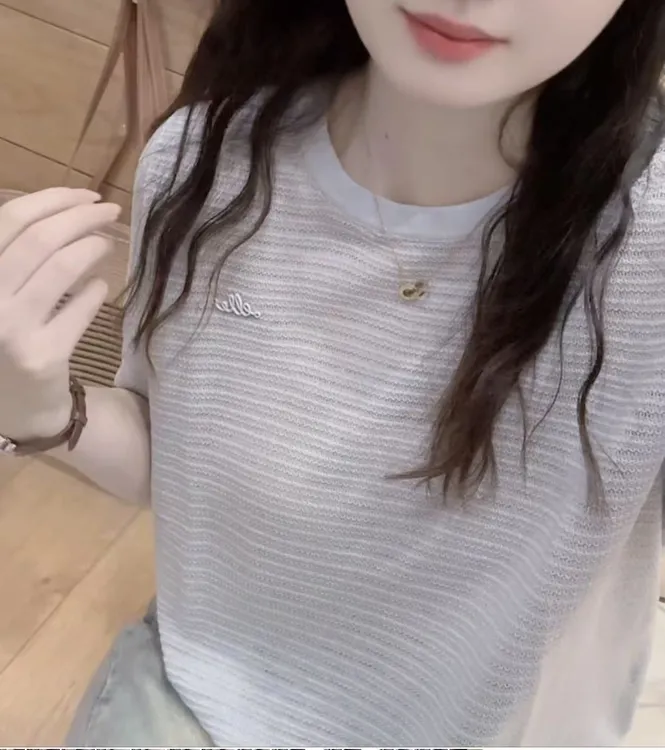 七言家 巨舒服！夏季ins穿搭灰蓝洋气小标亚麻短袖@