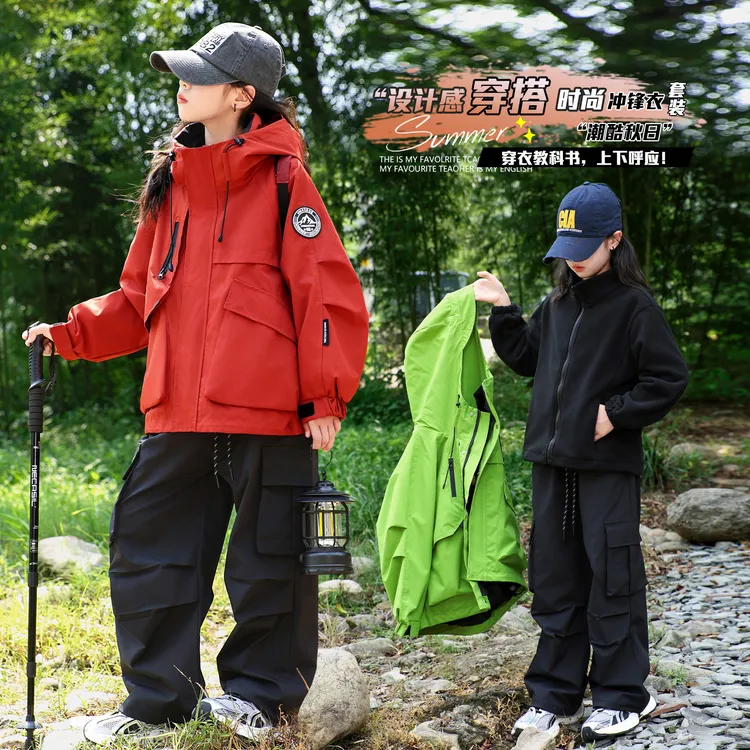女童外套三合一冲锋衣秋冬软壳套装2025新中大儿童8-15岁户外防风