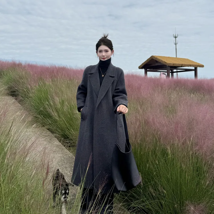 绵羊毛大衣秋冬高级感呢子外套双面毛呢外套女款爆款长款厚款