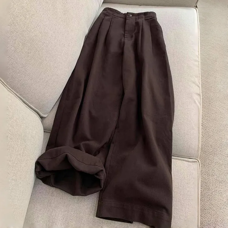 超好看美式复古咖色直筒阔腿裤女高腰显瘦遮跨梨形身材百搭休闲裤
