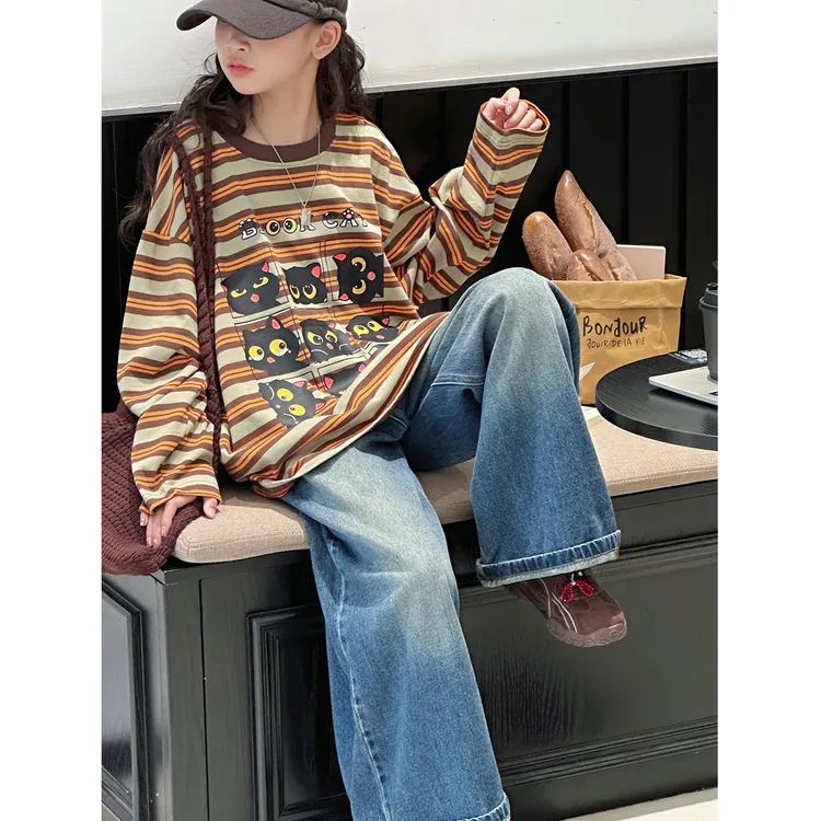 K29432孙小美韩系女童秋装长袖T恤新款儿童条纹春秋打底衫