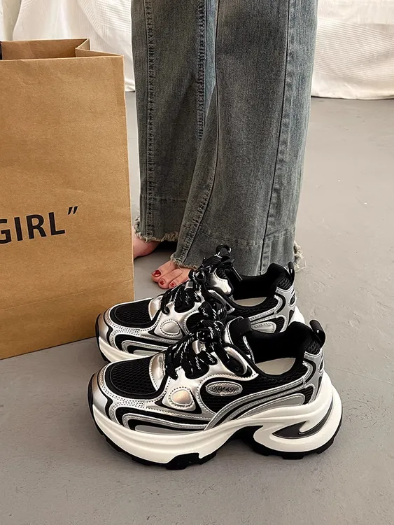 白鹿明星同款鞋增高老爹鞋女2025年新款厚底透气鞋子休闲运动鞋女