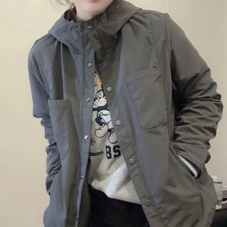 萱贝纯韩版时尚显瘦短款上衣女2026春季新款潮流百搭连帽风衣外套