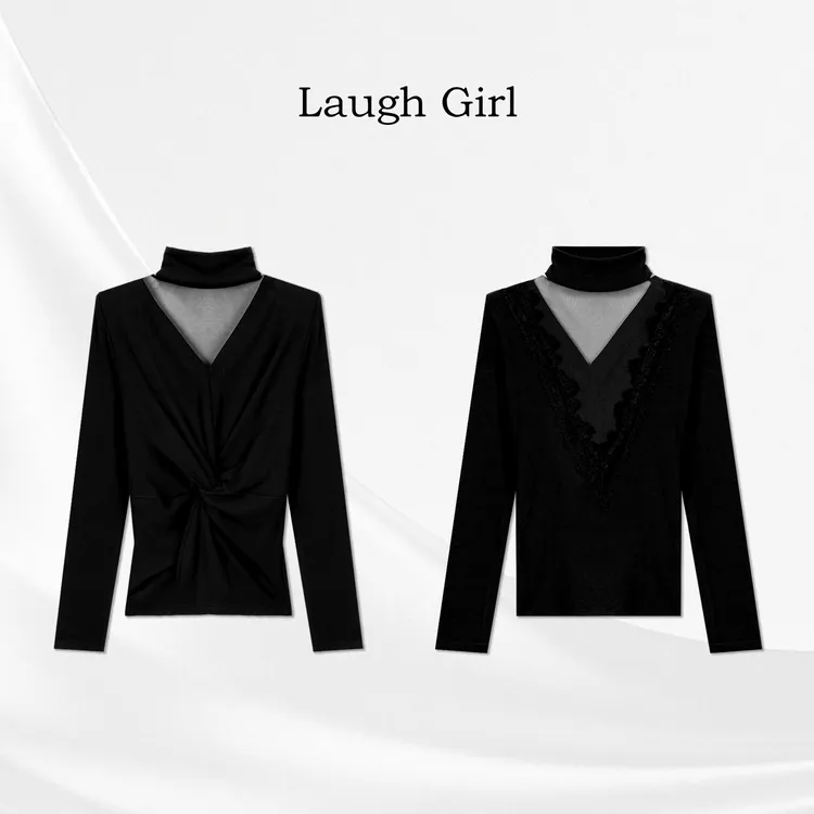 楚楚君 Laugh girl【蕾丝V领】V领挂脖扭结蕾丝长袖打底CL551098J