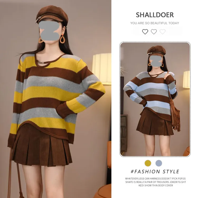 2025秋季新款温柔显瘦气质甜美休闲针织上衣女韩版拼色设计感长袖