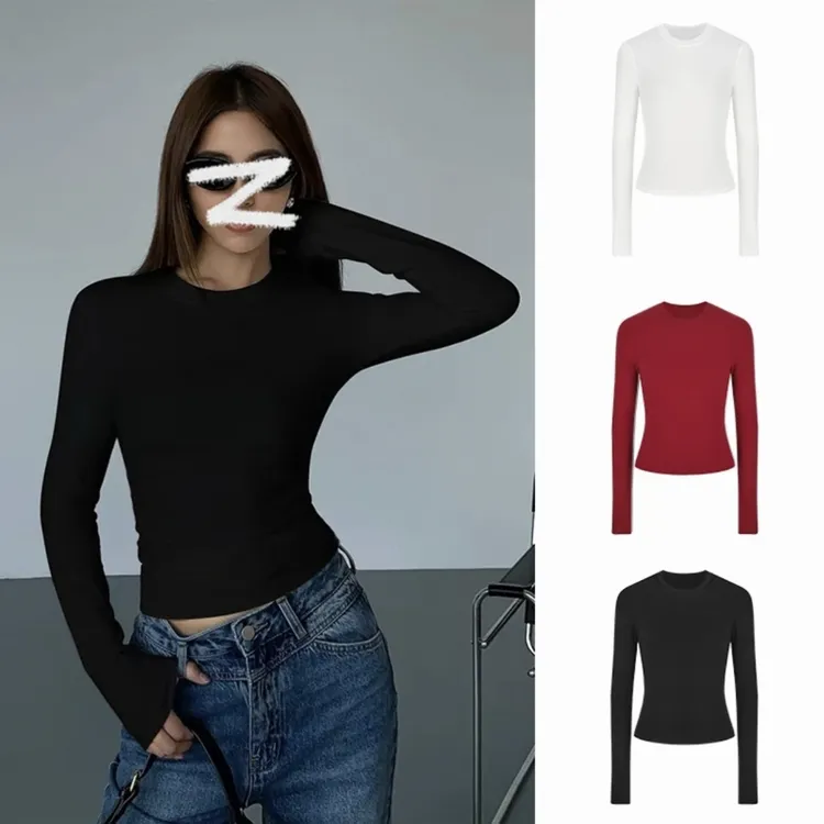 磨毛加厚掐腰正肩长袖T恤女秋冬新款修身显瘦百搭打底衫内搭上衣