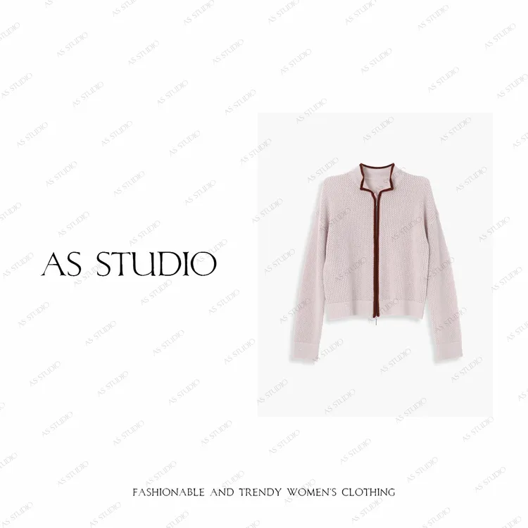 【AS窈君】25新缪系减龄撞色拼接镂空针织开衫AS25QXS02788