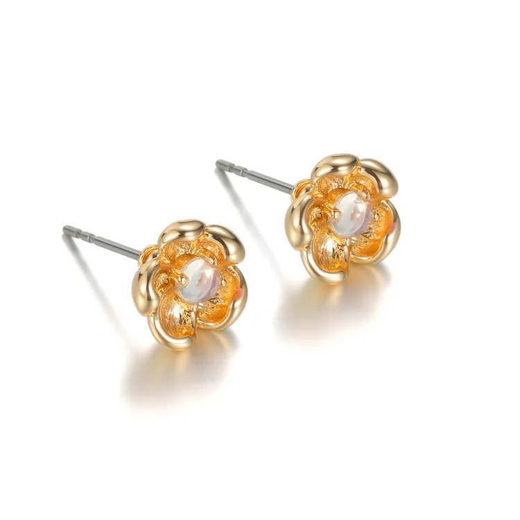 铜合金耳饰 ins秋冬饰品百搭女原创设计耳饰轻奢少女风山茶花耳钉