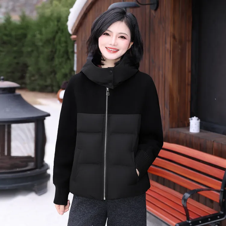 【双面呢拼接羽绒服】枫竺阿楠anan羊毛连帽保暖羽绒服冬天防寒外套