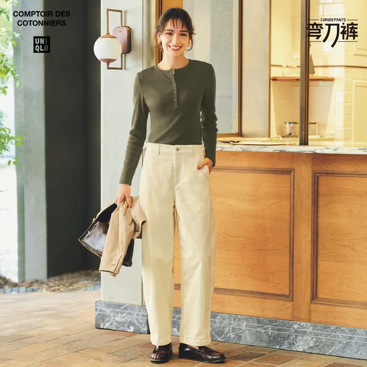 优衣库合作款/女装灯芯绒廓形长裤/弯刀镰刀裤子25秋冬新款479663