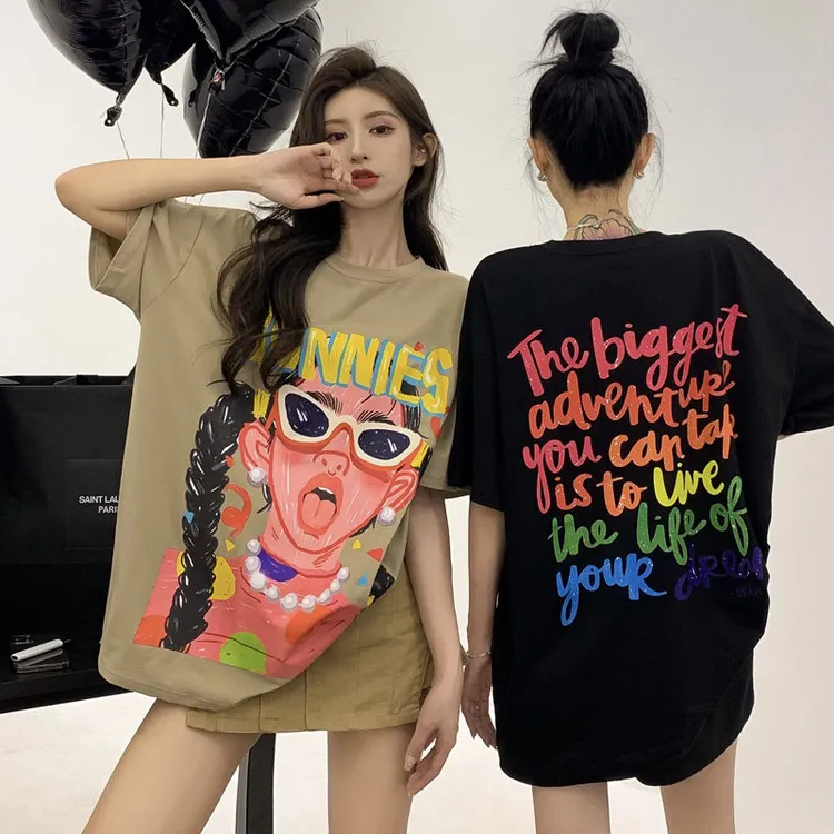 美式复古潮流人物印花短袖T恤2025年春夏季新款圆领宽松百搭半袖